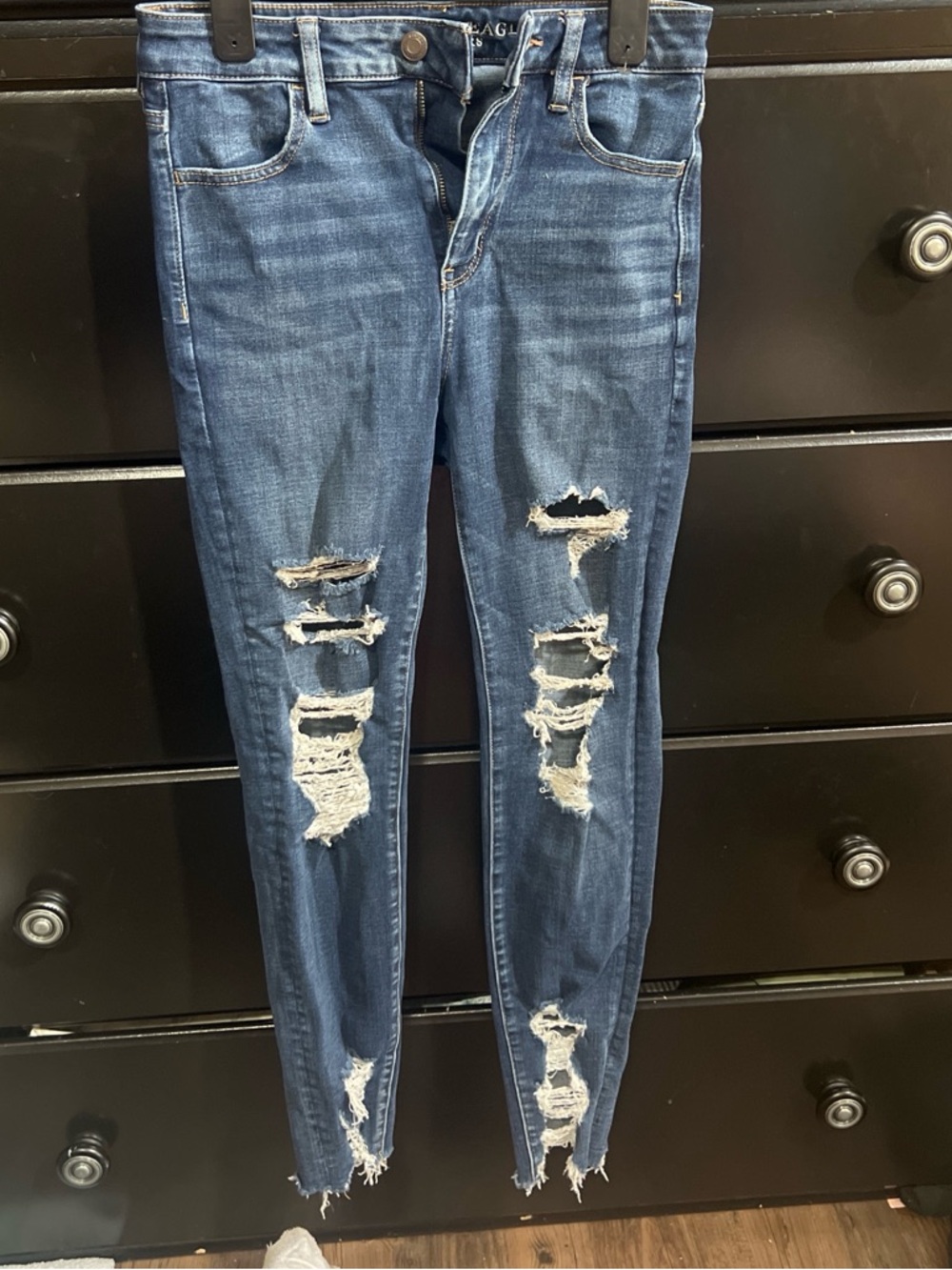 American Eagle Outfitters Distressed Dark Blue Skinny Jeans